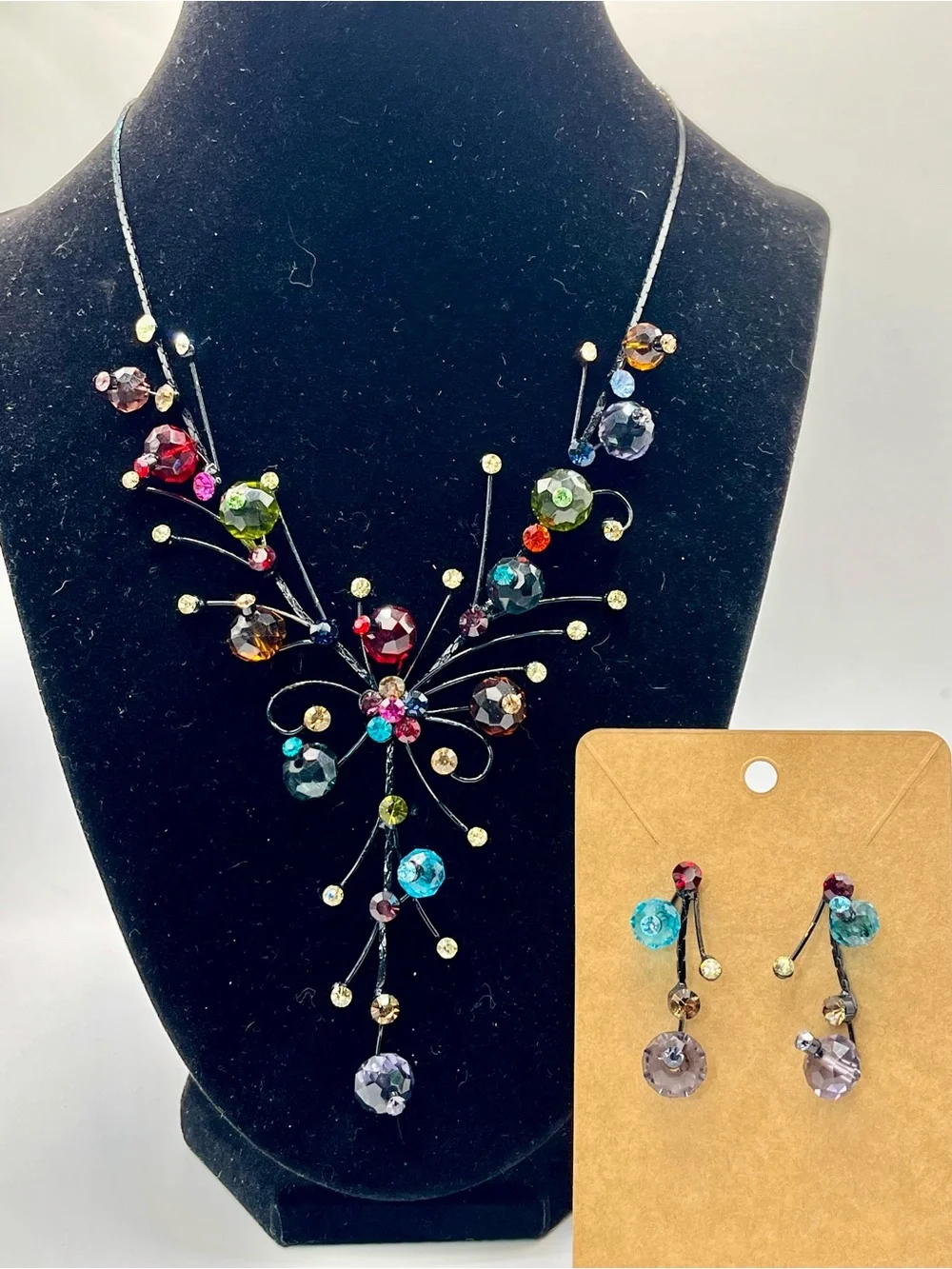 Multicolor Crystal Statement Necklace and Earring Set